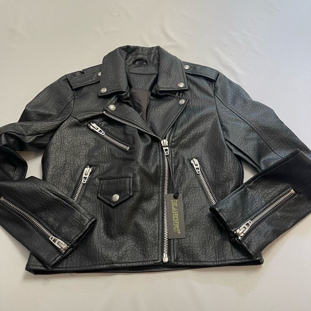 NWT Blank NYC Women’s Black Faux Leather Moto Jacket Size XS New